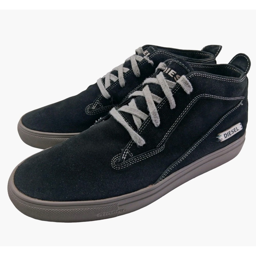 Diesel Shoes Mens Size 10.5 44 Black Suede Mid Top Casual Sneakers Comfort